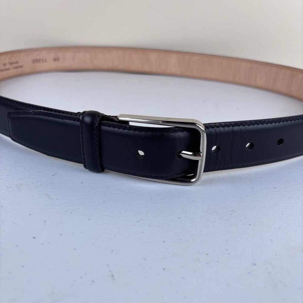 Lejon Belt Mens Sz 40 Black Silver Buckle Oil Tanned Harness Leather Made USA